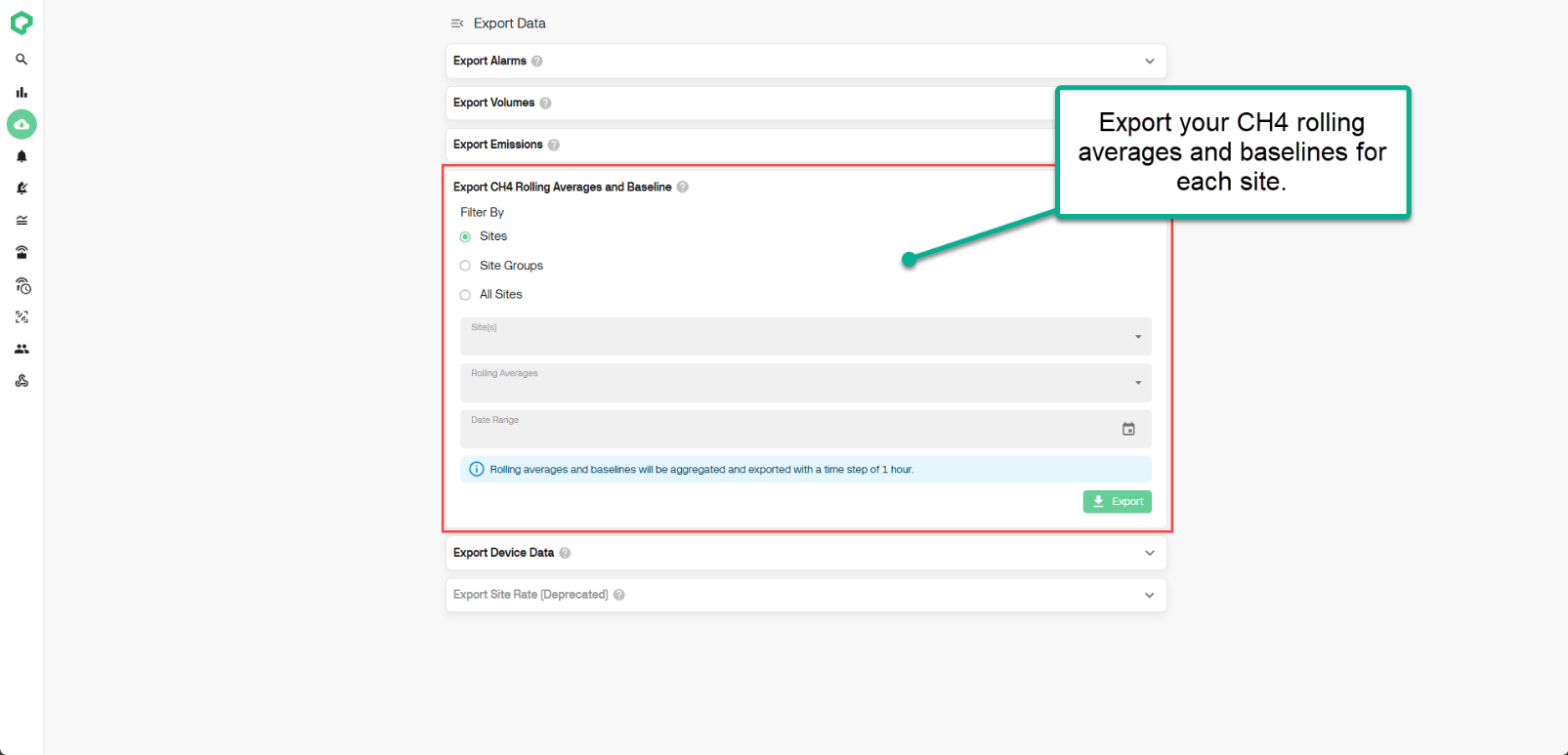 Exports Dashboard with rolling averages